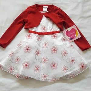 NWT White Dress with Red Embroidered Flowers - 3T